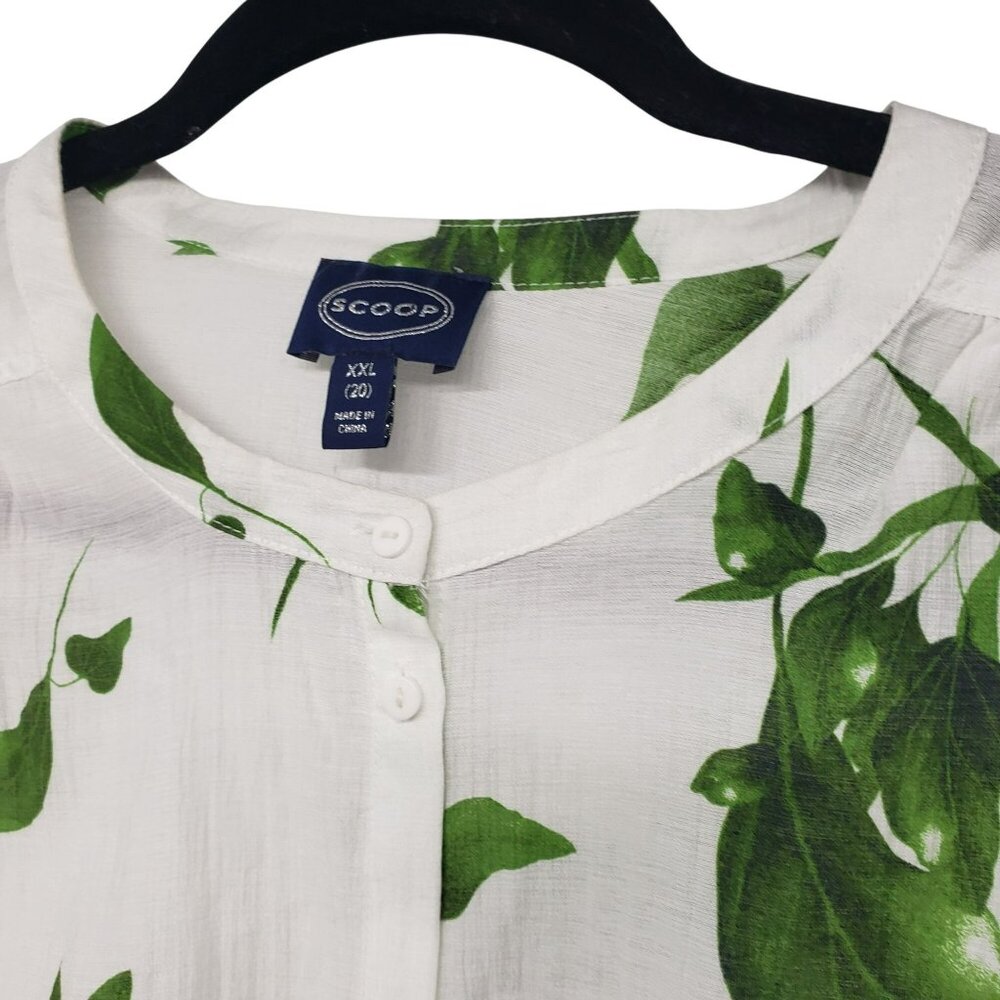 Scoop Womens White Floral Crinkle Gauze Shirt with Blouson Sleeves XXL 20 - Picture 12 of 15